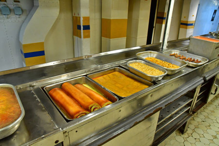 London; England - December 24 2023: kitchen of the HMS Belfast launched in 17 March 1938, now a naval museumのeditorial素材