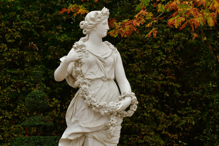 Versailles; France - October 27 2023: marble statue in the castle park