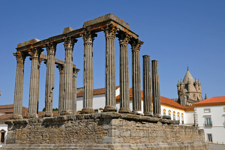 Evora, Portugal - July 3 2010: the picturesque Roman Templeのeditorial素材