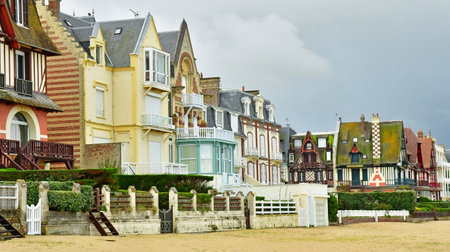 Trouville; France - October 12, 2024: Les Planches, Promenade Savignac and its stylish villasのeditorial素材