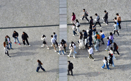 Paris; France - October 10 2024: people on the Georges Pompidou square seen from the Pompidou Center