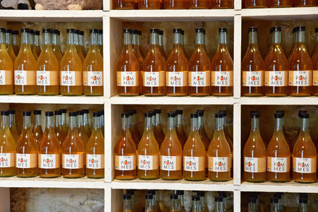 Saint Cyr l Ecole; France - August 4 2023: apple juice in the educational Gally farmのeditorial素材