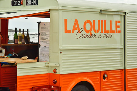 Cancale; France - July 30 2023: wine truck in the city centerのeditorial素材