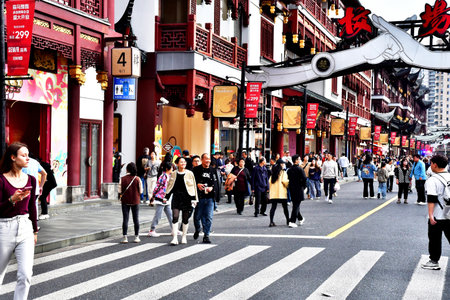 Shanghai; China - November 6 2024: a shopping district in Pudongのeditorial素材