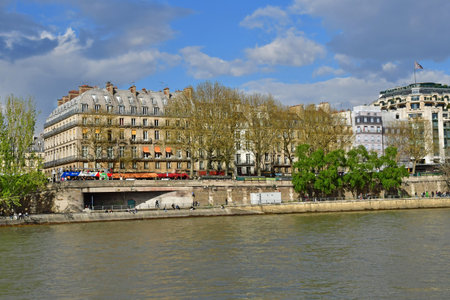 Paris; France - April 27 2023: Paris seen from a tourist boat river on the Seineのeditorial素材