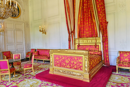 Versailles; France - August 19 2023: the Bedchamber of the Queen of the Belgians in the Grand Trianonのeditorial素材