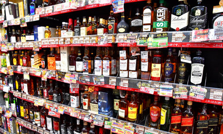 Tokyo; Japan - August 10 2024: alcohol in a shop in Ameya Yokocho, shopping streetのeditorial素材