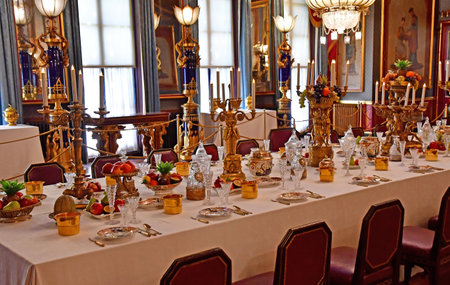 Brighton, England - June 04 2023: dining room in the Royal Pavillionのeditorial素材