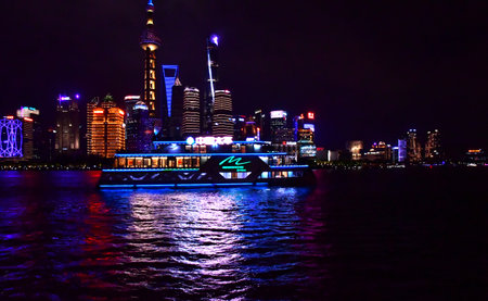 Shanghai; China - November 6 2024: the business district of Lujiazui seen from the Bundのeditorial素材