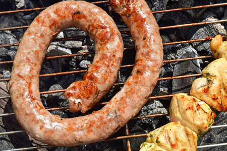 Saint-Malo; France - July 30 2023: a barbecue in a gardenのeditorial素材