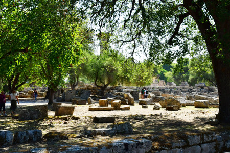 Ancient Olympia; Greece - August 30 2022: the archaeological siteのeditorial素材