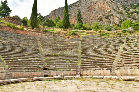 Delphi; Greece - August 31 2022: the theater in the archaeological siteのeditorial素材