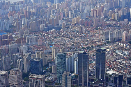 Shanghai; China - November 6 2024: the city seen from the Shanghai Tower in the business district of...
