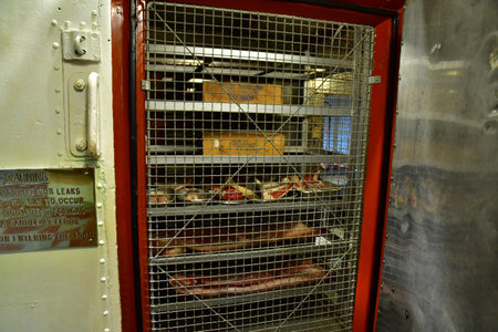 London; England - December 24 2023: kitchen of the HMS Belfast launched in 17 March 1938, now a naval museumのeditorial素材