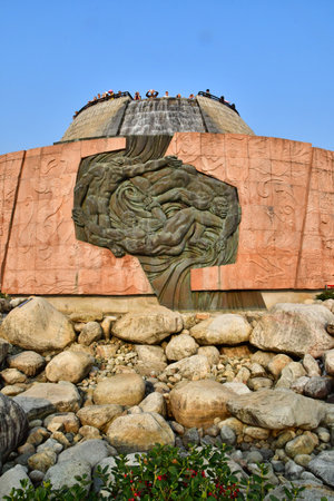 Sandouping; China - November 6 2024: low relief in the Three Gorges Dam siteのeditorial素材