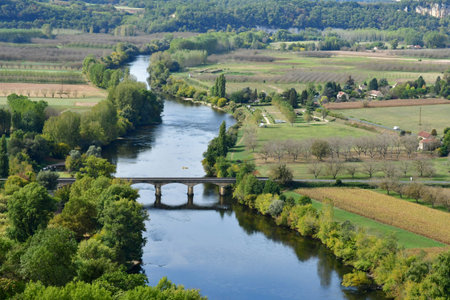 Domme; France - October 7 2023: the Dordogne valley view from the picturesque old bastideのeditorial素材
