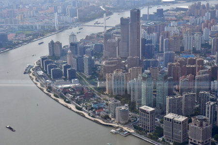 Shanghai; China - November 6 2024: the city seen from the Shanghai Tower in the business district of...