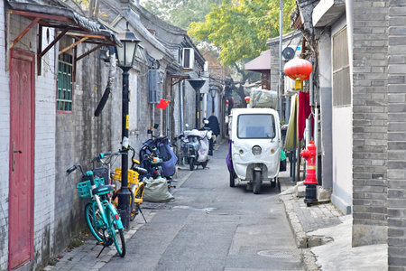 Beijing; China - November 6 2024: hutong near the Tower of Bellのeditorial素材