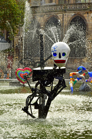 Paris; France - October 10 2024: the Stravinsky Fountain near the Pompidou Centerのeditorial素材