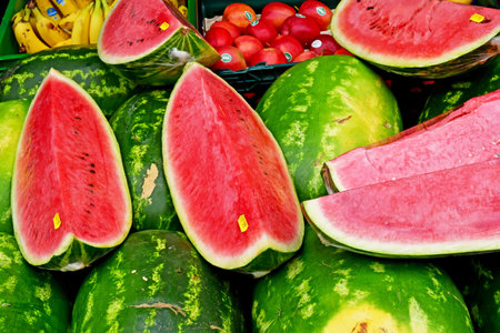 London; England - May 28 2023: close up of watermelon on a greengrocerのeditorial素材