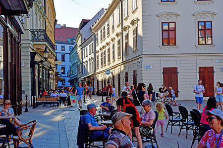 Bratislava, Slovakia - June 25 2023: bar in the picturesque city centerのeditorial素材