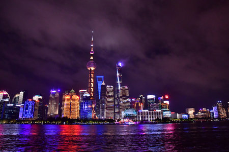 Shanghai; China - November 6 2024: the business district of Lujiazui seen from the Bundのeditorial素材