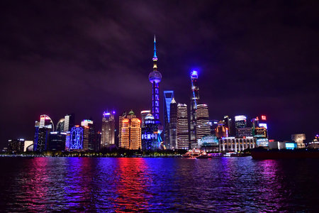 Shanghai; China - November 6 2024: the business district of Lujiazui seen from the Bundのeditorial素材