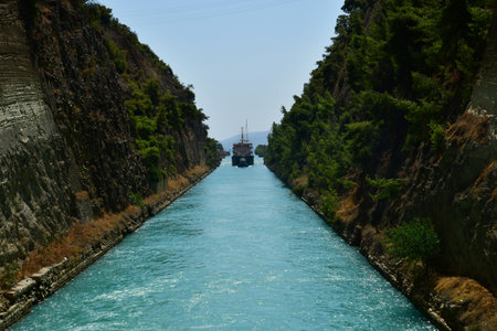 Corinth; Greece - August 30 2022: the picturesque Corinth canalのeditorial素材