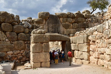 Mycenae; Greece - August 30 2022: Lion Door in the archaeological siteのeditorial素材