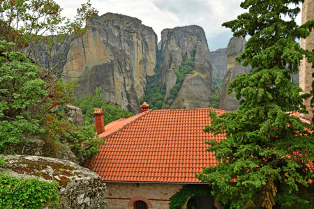Kalambaka; Greece - August 31 2022: the Saint Roussanou holy monastery