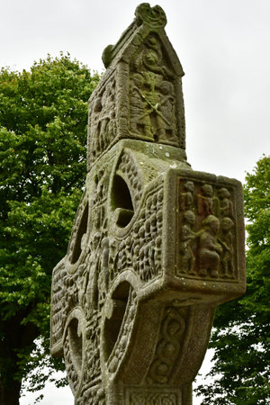 Drogheda; Ireland - September 15 2022: the Muiredach cross in the Monasterboice