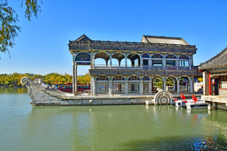 Beijingi; China - November 6 2024: the Summer Palace, the marble boatのeditorial素材