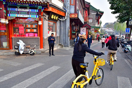 Beijing; China - November 6 2024: hutong near the Tower of Bellのeditorial素材