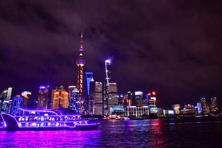 Shanghai; China - November 6 2024: the business district of Lujiazui seen from the Bundのeditorial素材