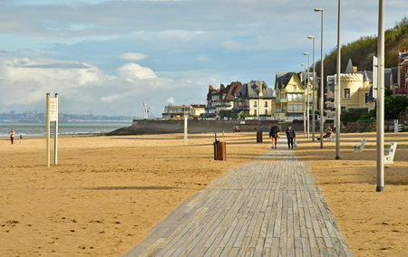 Trouville; France - October 12, 2024: Les Planches, Promenade Savignac and its stylish villasのeditorial素材