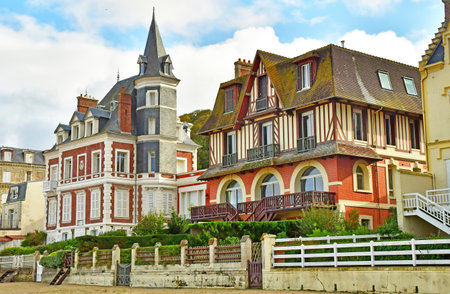 Trouville; France - October 12, 2024: Les Planches, Promenade Savignac and its stylish villasのeditorial素材