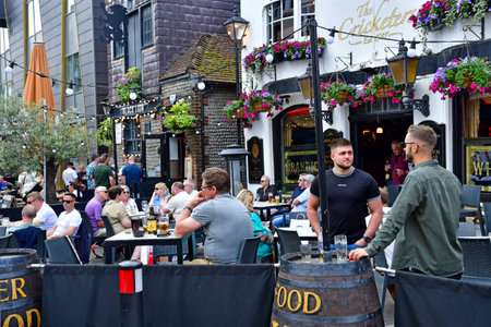 Brighton, England - June 04 2023: restaurant bar on the seaside,