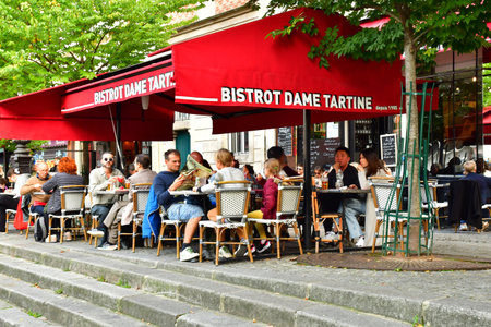 Paris; France - October 10 2024: restaurant bar on the Stravinsky squareのeditorial素材