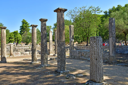 Ancient Olympia; Greece - August 30 2022: the archaeological siteのeditorial素材
