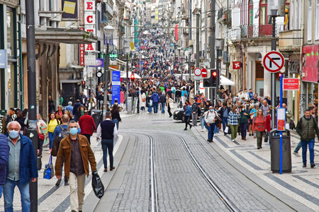 Porto, Portugal - July 10 2022: the Santa Catarina street in the historical city centerのeditorial素材