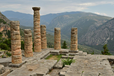 Delphi; Greece - August 31 2022: the Appolo Temple in the archaeological siteのeditorial素材