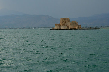 Nafplio; Greece - August 30 2022: the Bourtzi castle in the picturesque old cityのeditorial素材