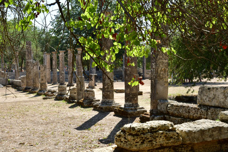 Ancient Olympia; Greece - August 30 2022: the archaeological siteのeditorial素材