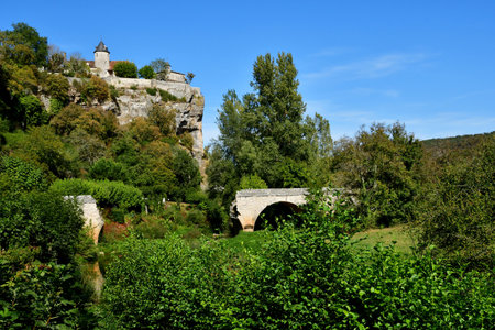 Lacave; France - October 7 2023: the picturesque Belcastel castleのeditorial素材