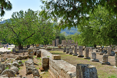 Ancient Olympia; Greece - August 30 2022: the archaeological siteのeditorial素材