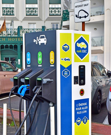 Trouville; France - October 12 2024: electric charging in the city center
