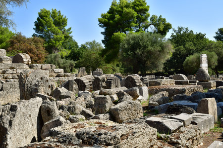 Ancient Olympia; Greece - August 30 2022: the archaeological siteのeditorial素材