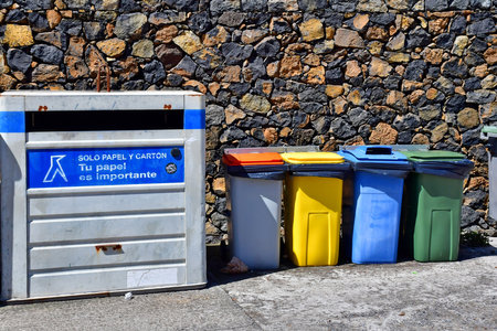 La Palma, Canary Islands - March 15 2024: bins for sorting