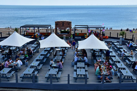 Brighton, England - June 04 2023: restaurant bar on the seaside,のeditorial素材