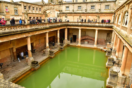Bath; England - May 30 2024: the Roman Baths in the city centerのeditorial素材